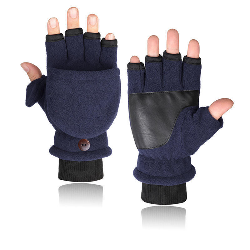Gants de velours double couche Flip Touch écran demi-finger Gants