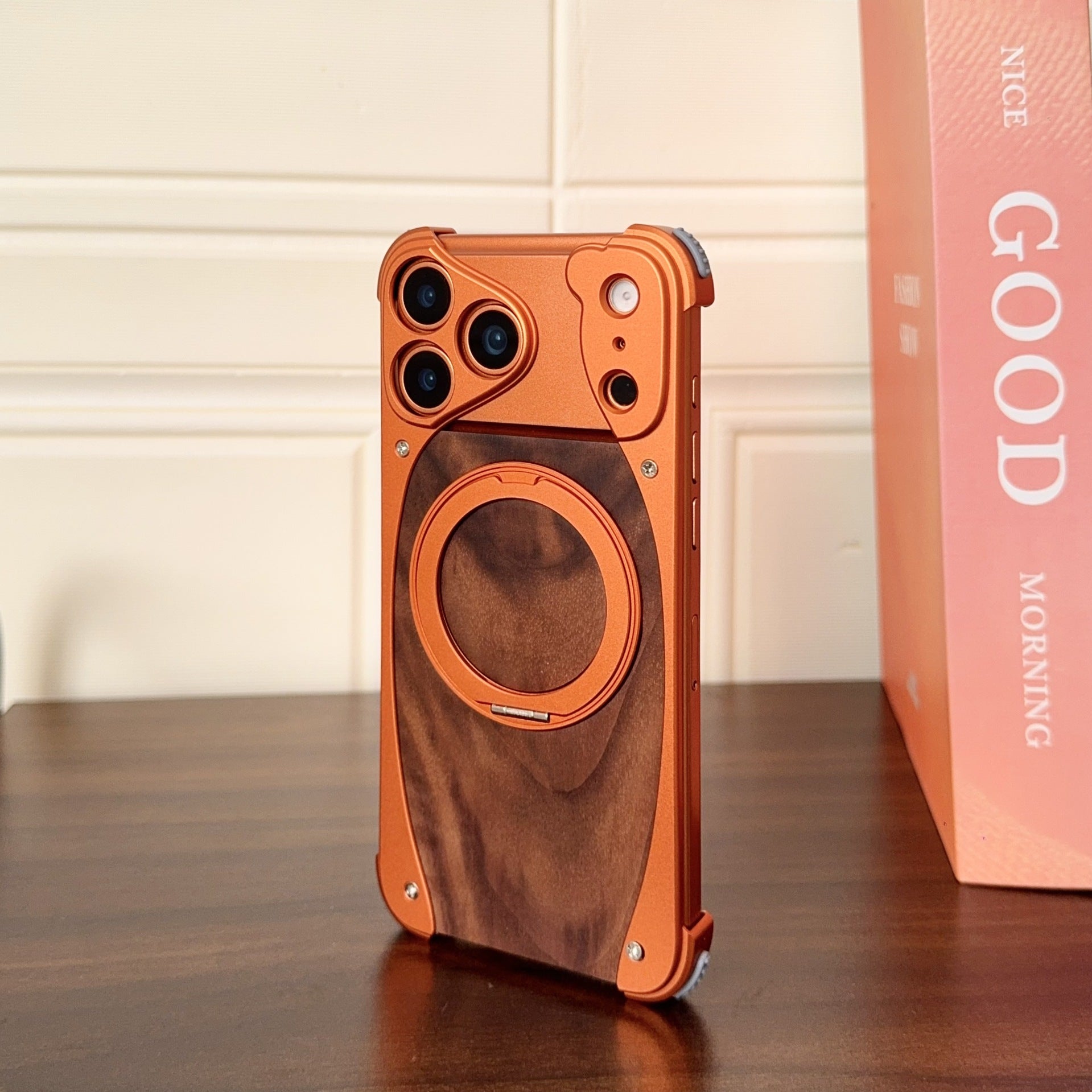 Étui de téléphone sans cadre en bois de noyer