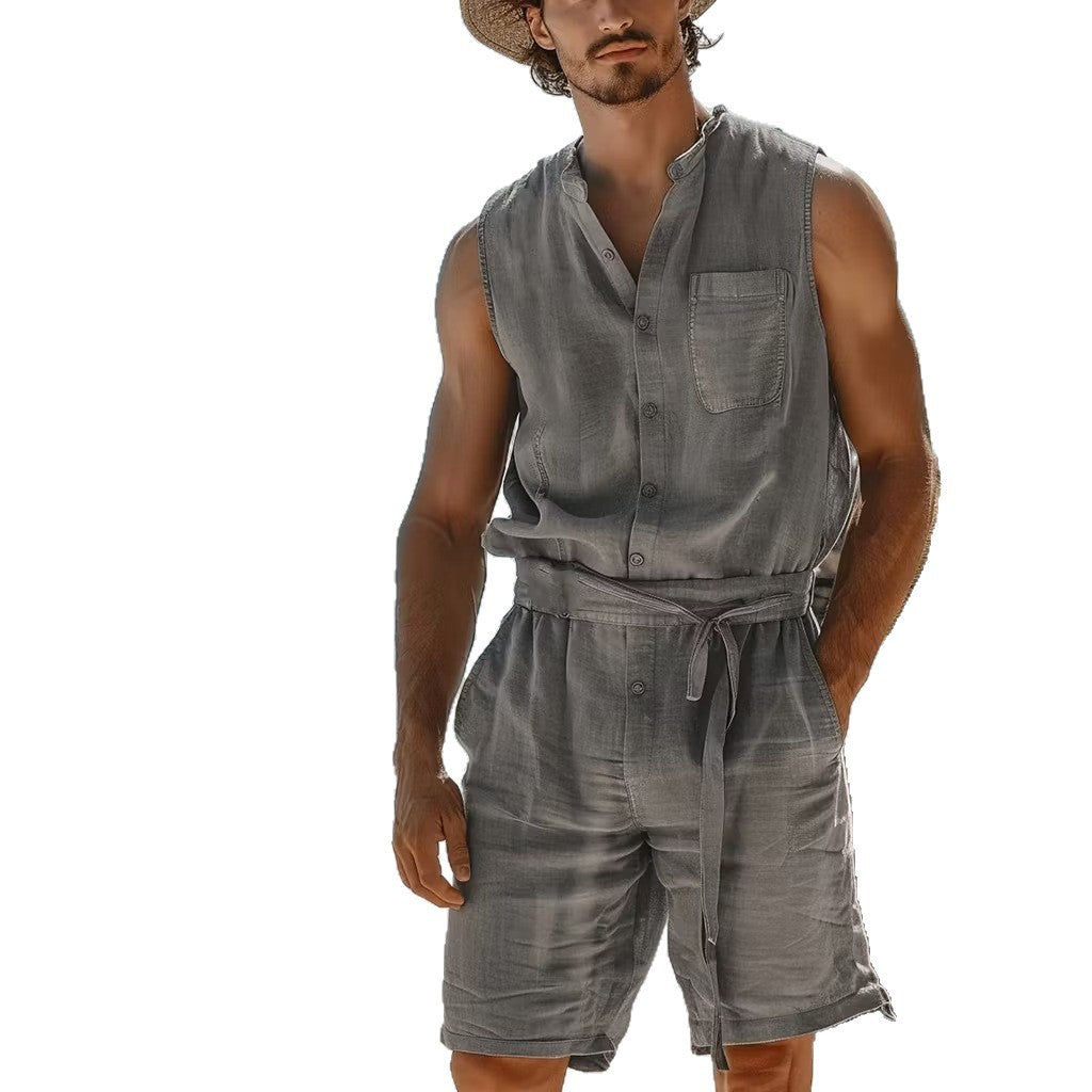 Ensemble de shorts et de shorts boutonnés à une pièce pour hommes