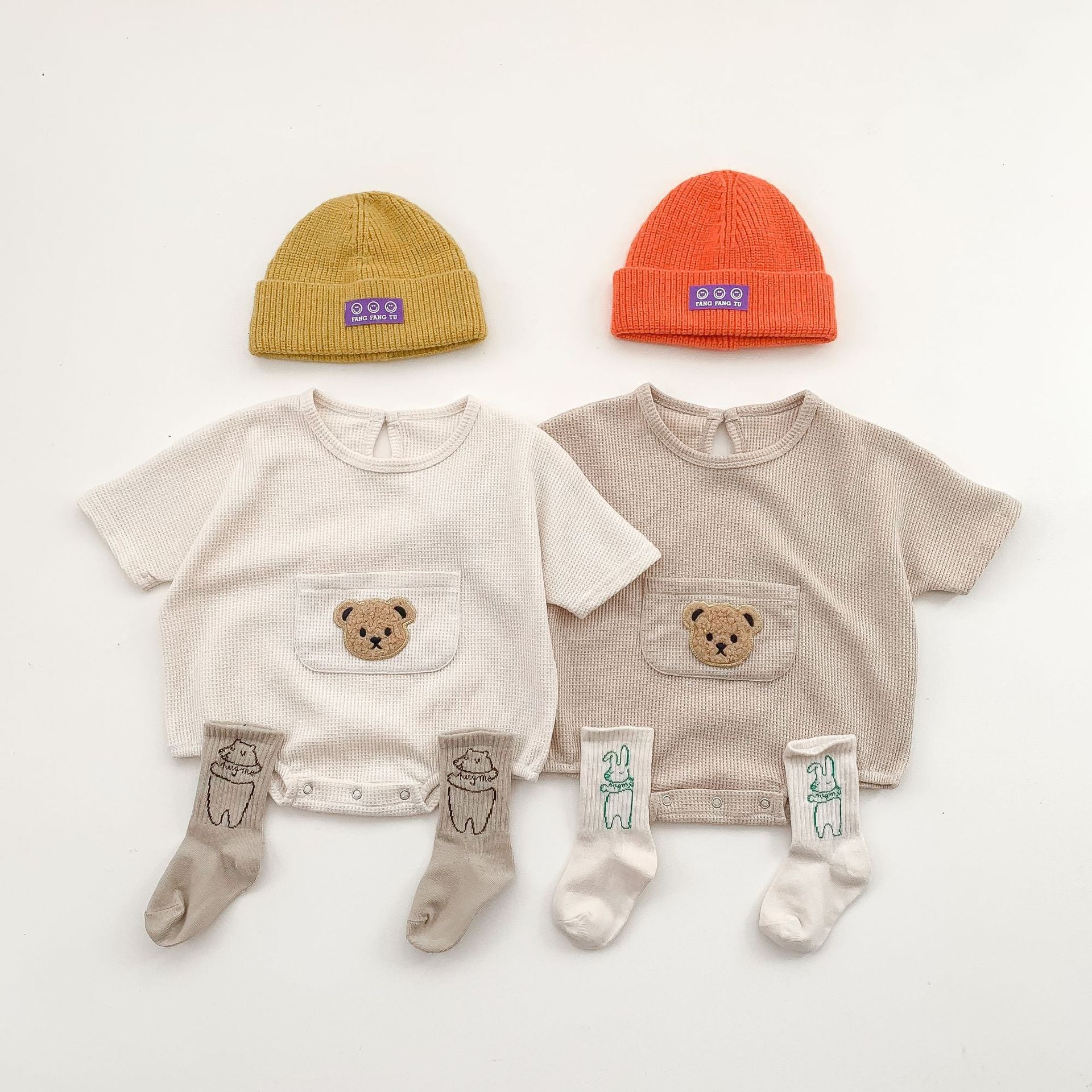 Mignon petit ours bébé manches courtes combinaison de saut