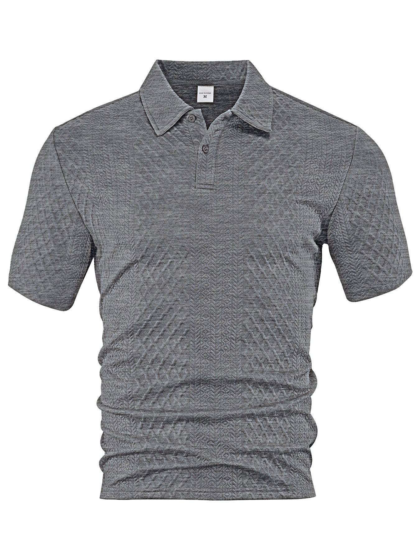 Men's Summer Thin Loose Respirant Solid Color Jacquard Tissu Lapel Short Sleeve Polo Shi