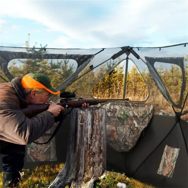 2-Panel See-through Hunting Blind - Pop-Up Design avec 3 prises de vue à travers les ports