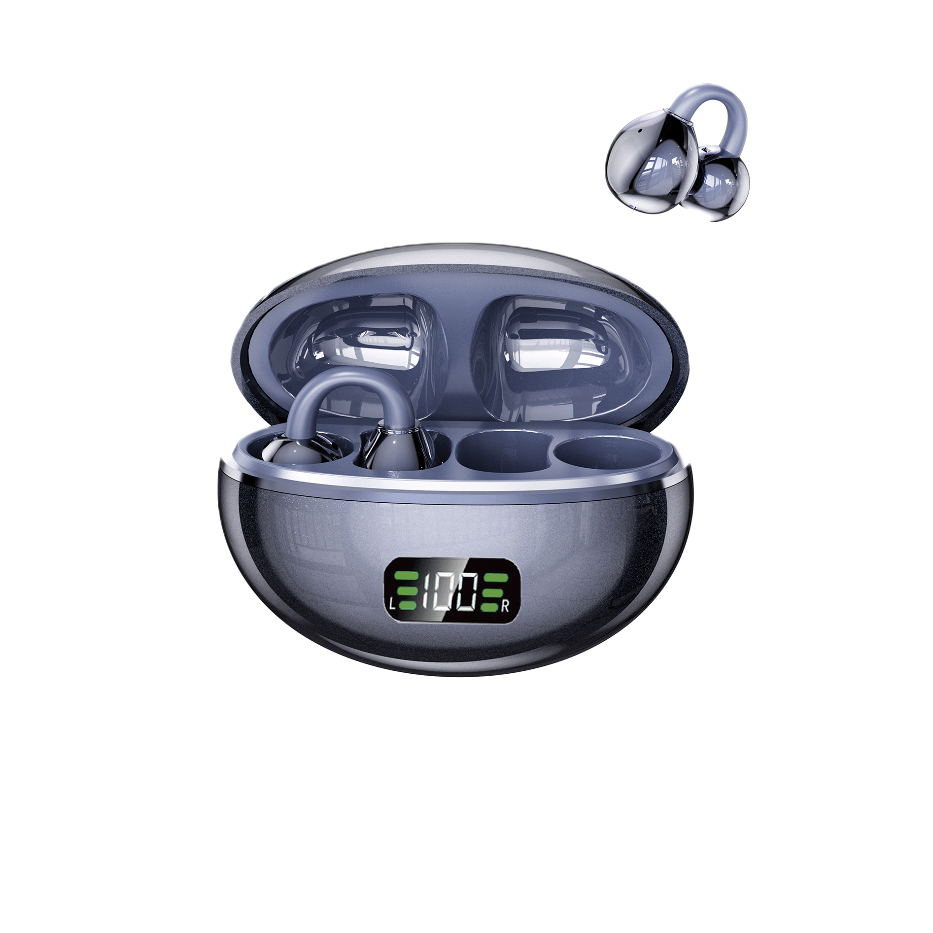 KP-206 Ecouteurs Bluetooth sans fil Affichage de batterie numérique OWS Haute Fidelité Audio Clip-On