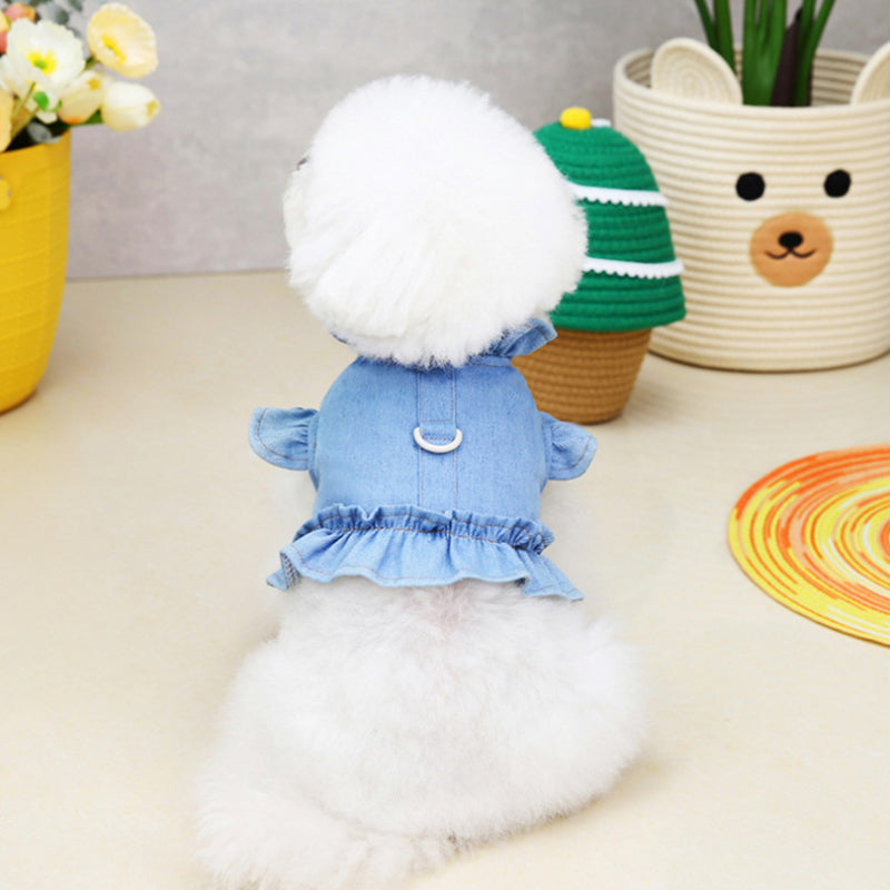 Animaux de compagnie Jeans Robe Habillement Dog Ruffles Vest Pet Harness Denim Robe Puppy Bleu Jeans Vêtements