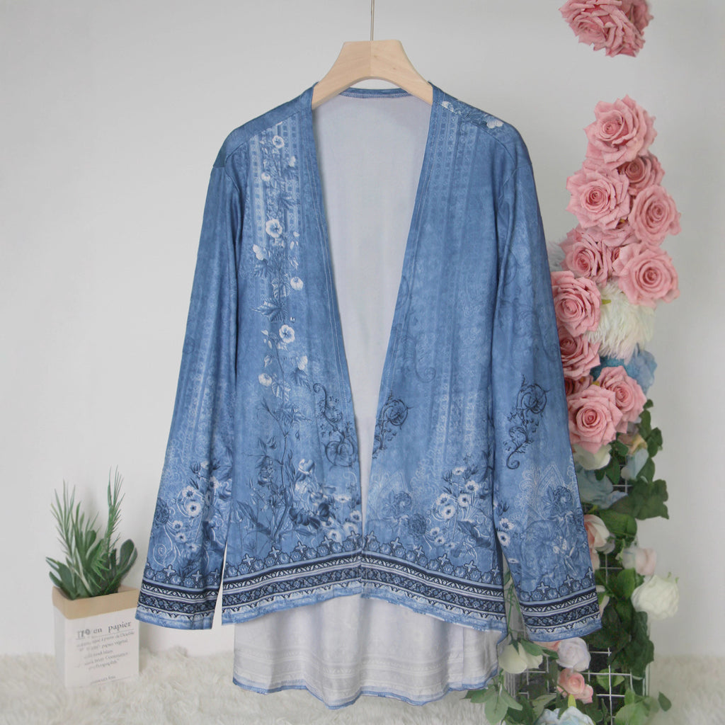 Veste florale élégante à manches longues pour femmes sans boutons