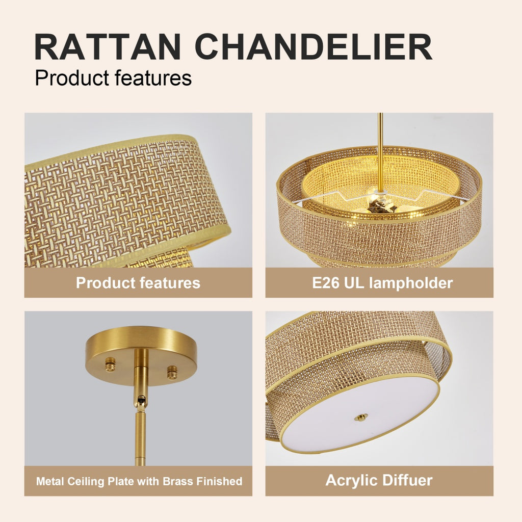 17.7 Fixe de plafond semi-encastré en lin de rotin de pouce