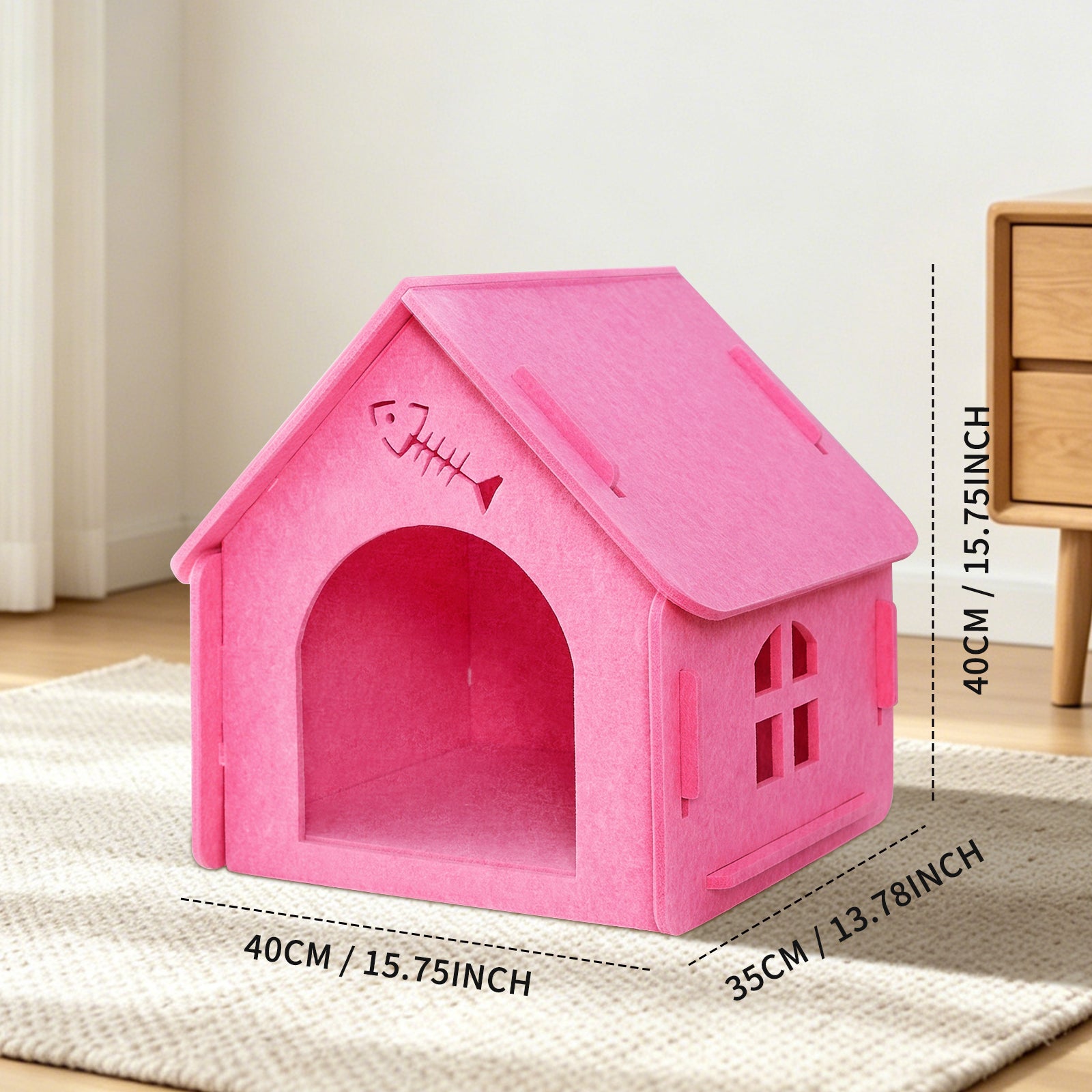 Maison pour chat d'intérieur en feutre, style petite chaumière