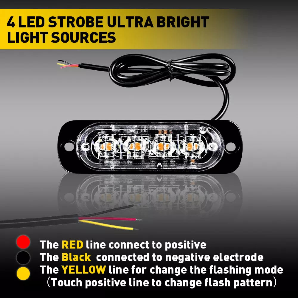 12x 4 LED Recovery Strobe Flashing Truck Beacon Grille Lightbar Lampe Amber