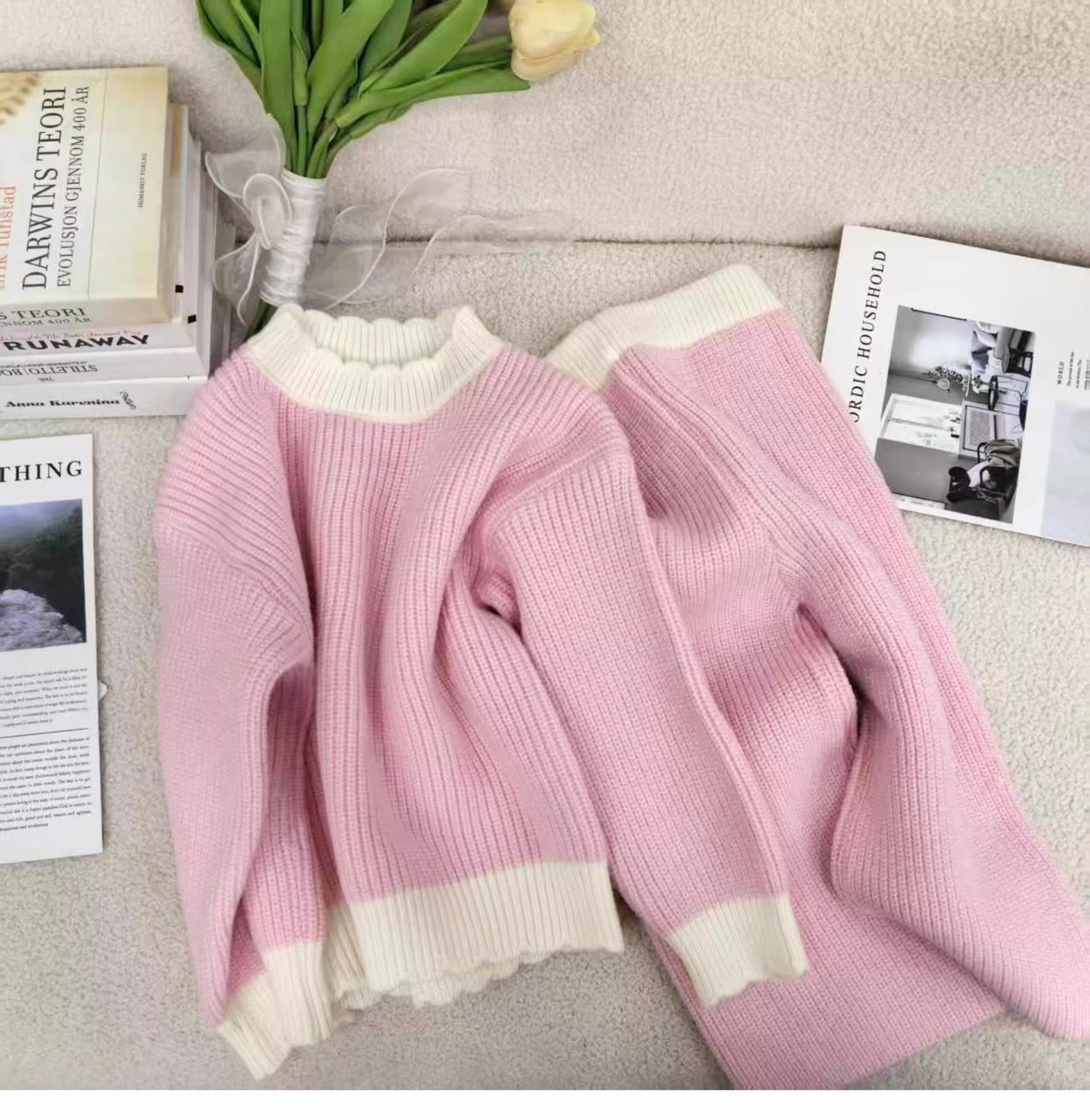 Set de sweater à volants chic tricoté top et pantalons occasionnels deux-pièces pour les enfants et Bab