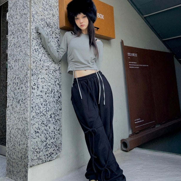 Retro street style wide-leg lace pants