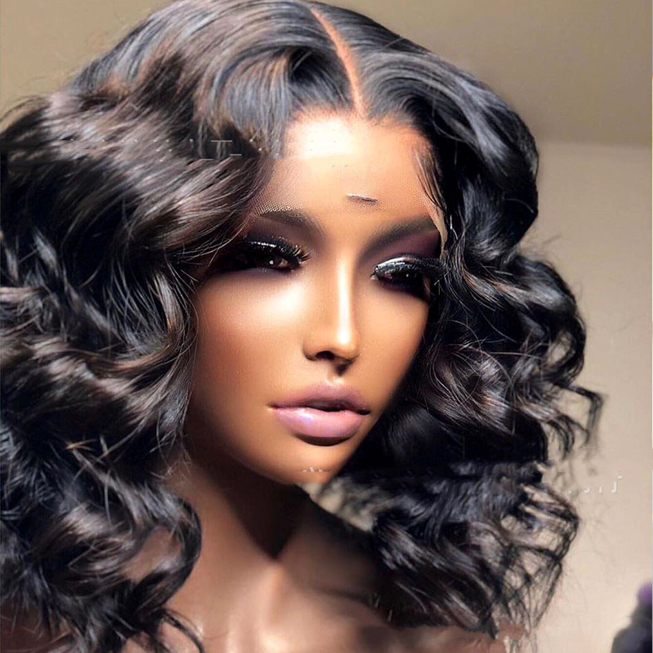 Demi-longueur noir devant Dentelle cheveux court bouclés