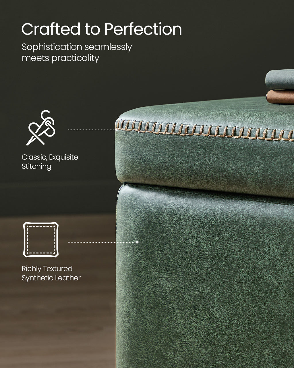 VASAGLE Entreposage Banc Ottoman avec couture
