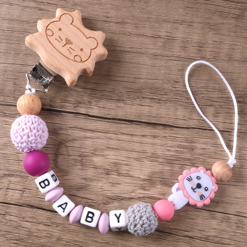 Lion de hêtre Clip chaîne Pacifier pour empêcher la chute de chaîne