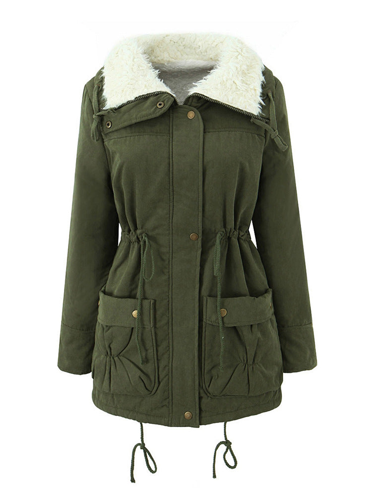 Manteau de coton mi-long à manches longues à capuche casual pour femmes