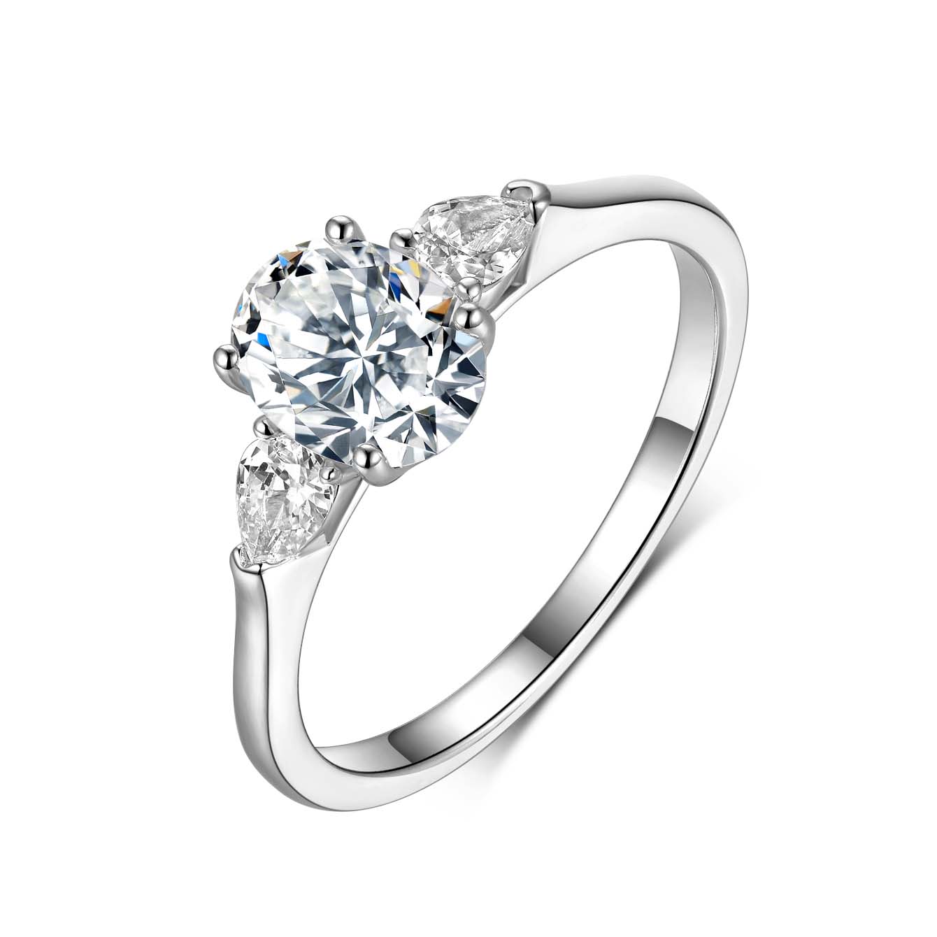 S925 Argent Sterling 8x6mm Oval Moissanite Anneau à trois tons D Couleur VVS1 Platinum plaqué U