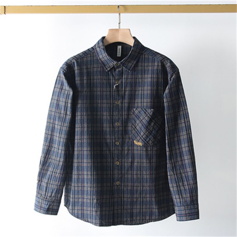Chemise casual à manches longues en coton lavé pour hommes