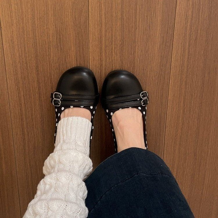 Femmes Vintage Polka Dot Black Ballet Flats