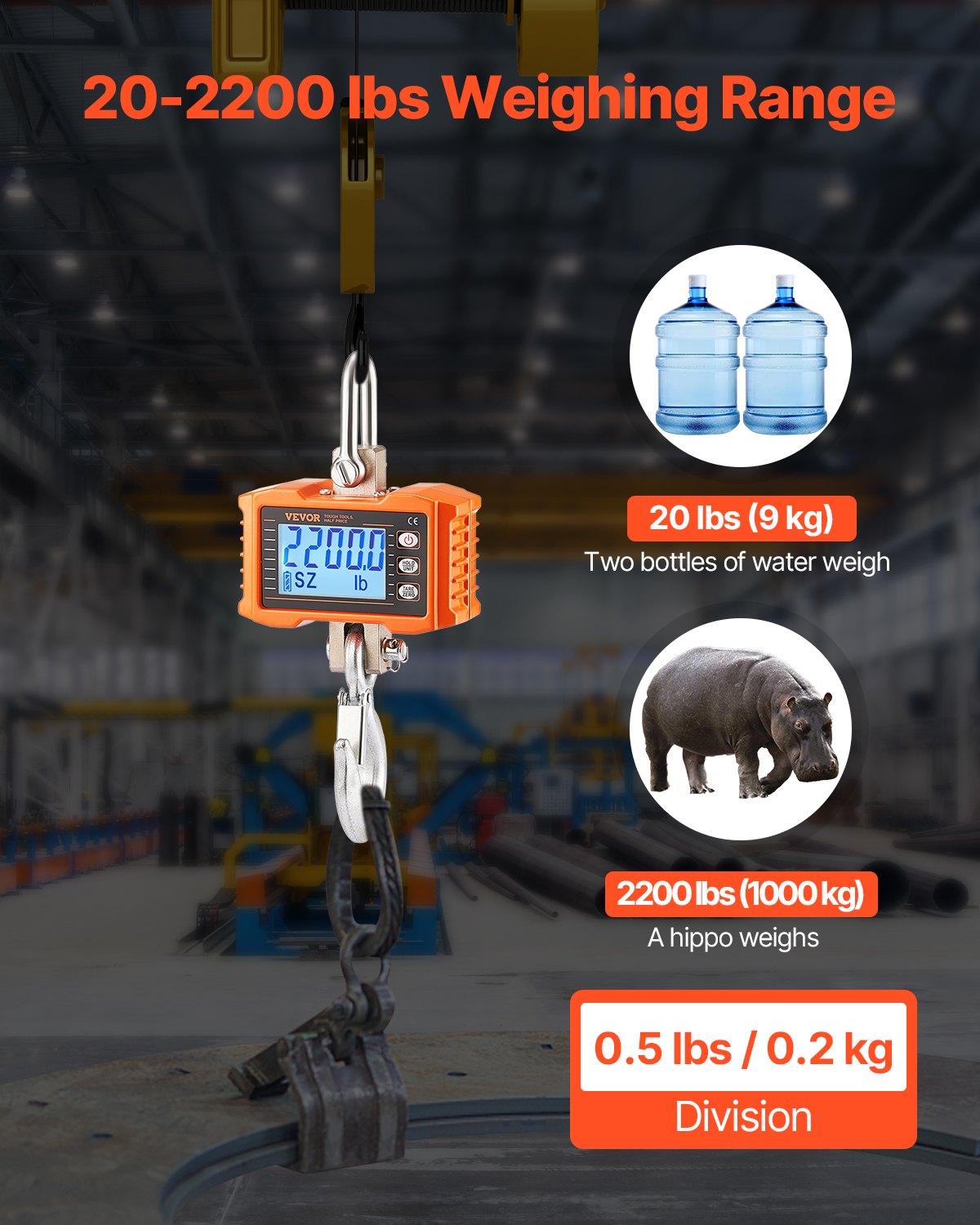 Échelle numérique pour grues Industrielle Échelle de suspension 2200 Lb/1000 Kg