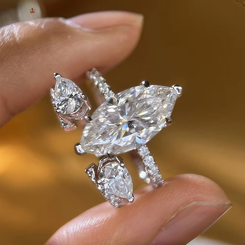 925 Argent Sterling 4 carats Marquise-coupé diamant Moissanite anneau pour les femmes