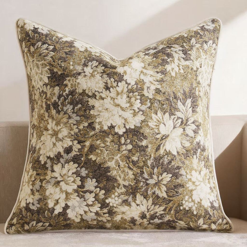 Vieille case d'oreiller en jacquard teinte de fil de couleur florale Chenille
