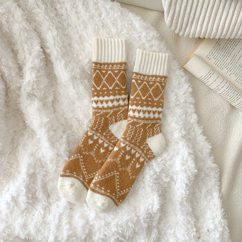 Chaussettes en cachemire chaude d'hiver Lignées de polaires Épaisseur Longueur mi-calf Chaussettes