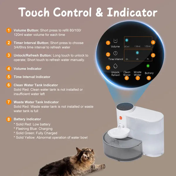 Fontaine d'eau pour animaux intelligents Distributeur automatique d'eau pour chats 3L&101OZ Chien rechargeable sans fil
