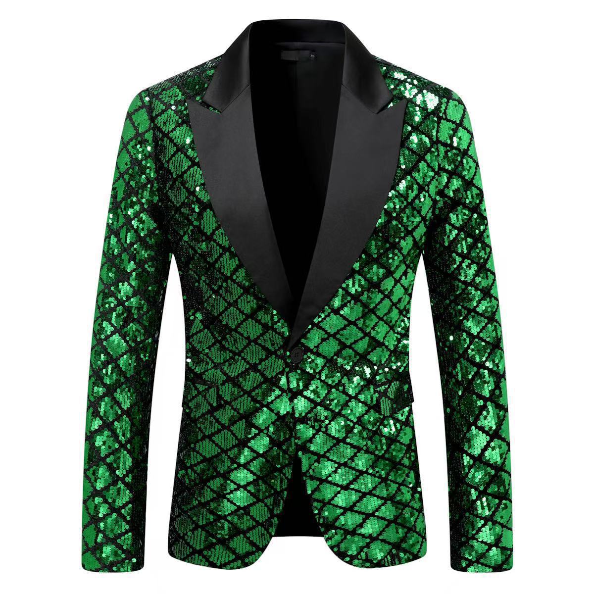 Scène Banquet Host Party Diamond-Shaped Sequin Suit Tuxedo Coat