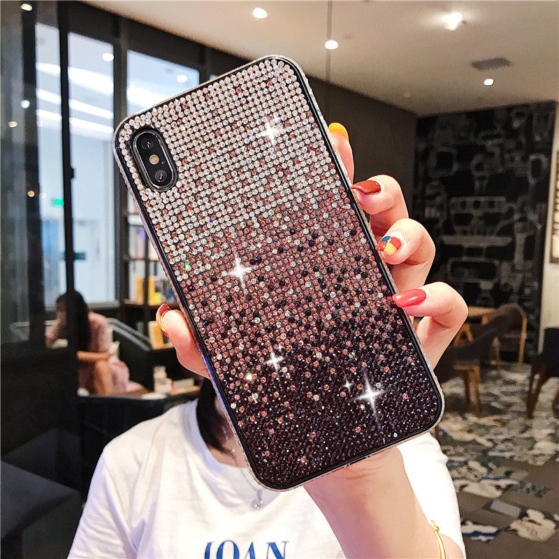 Gradient Edge Diamond Case Téléphone Starry Sky Strass
