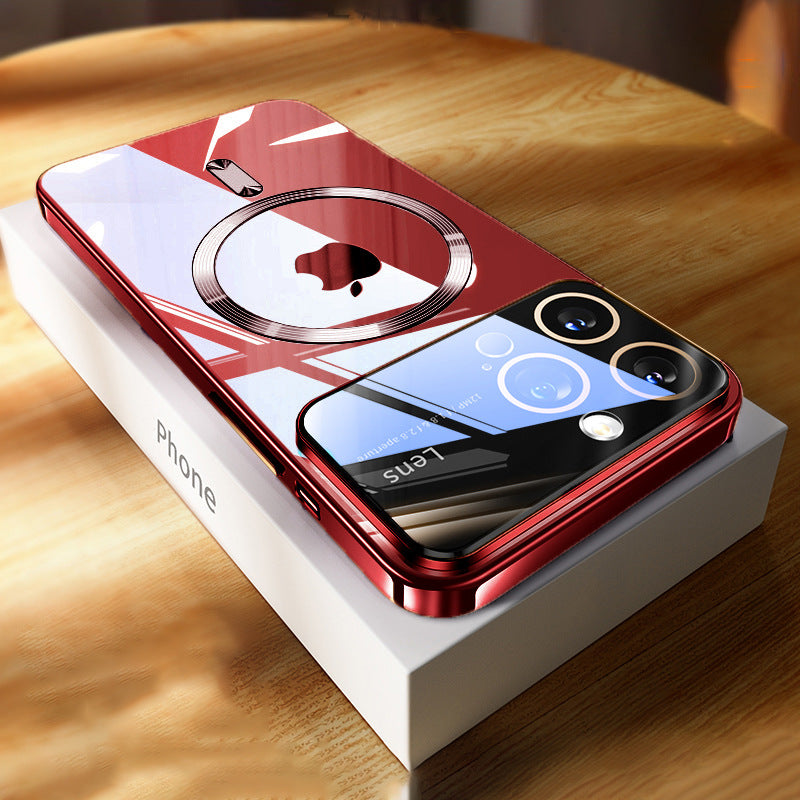 Coque de téléphone Magnetic Transparent Plating Grande fenêtre Silicone Protection Couverture