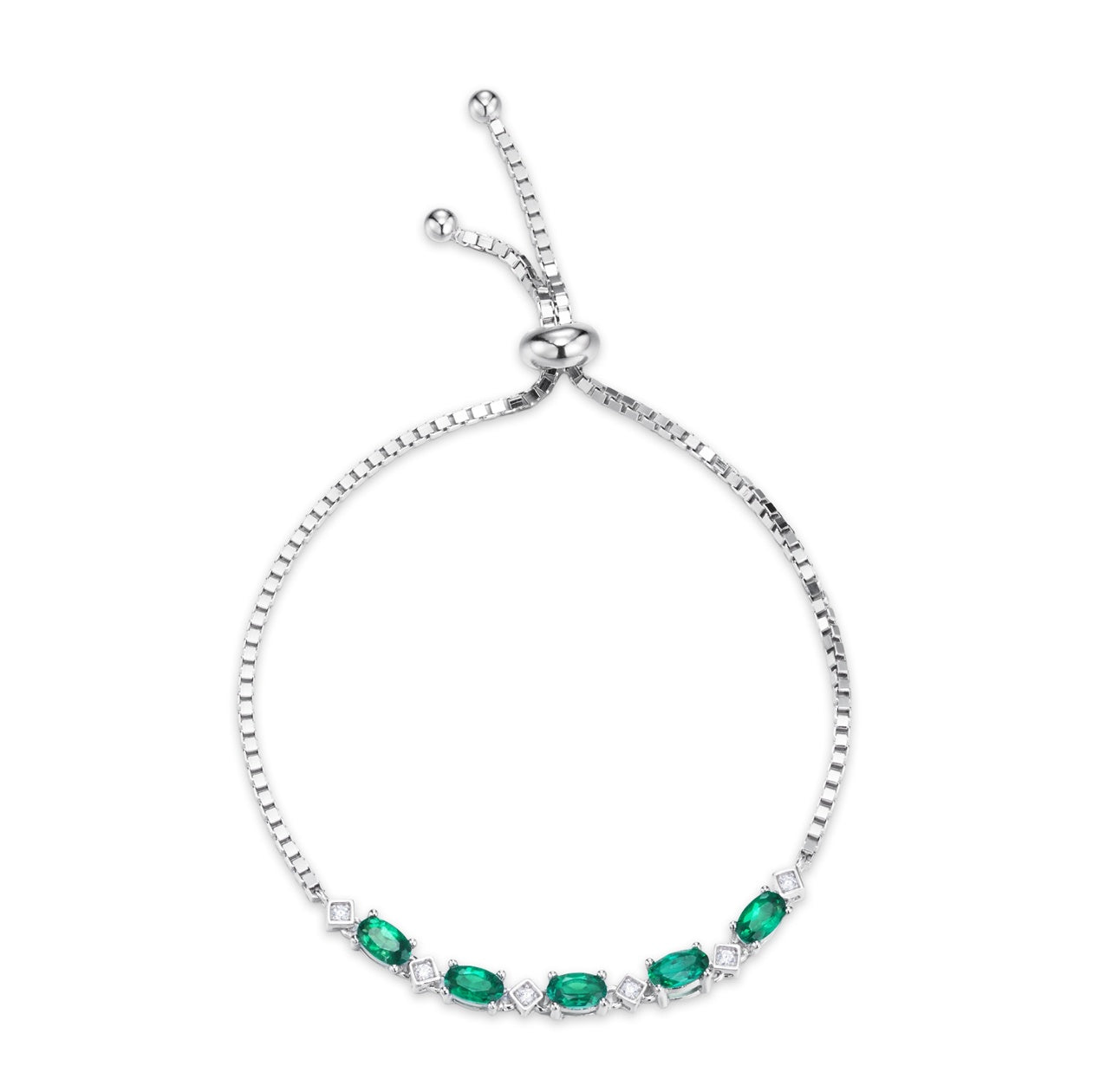 S925 Bracelet émeraude en lab-Grown en argent sterling 21cm Slider Chaîne réglable Platinum