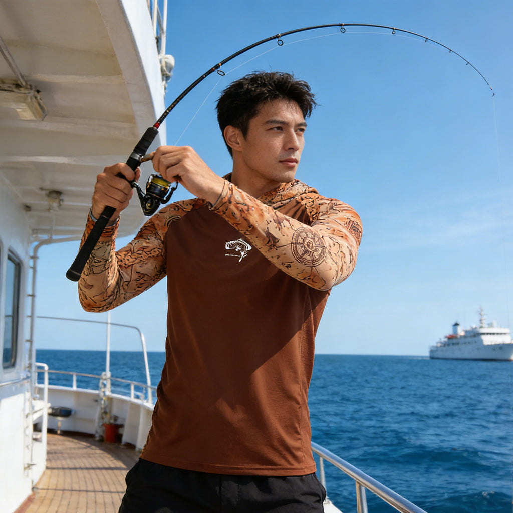 Pêche Hoodie UPF 50 anti UV Sailing Shirt Surf d'été Hommes Long Sleeve Hunting Jersey