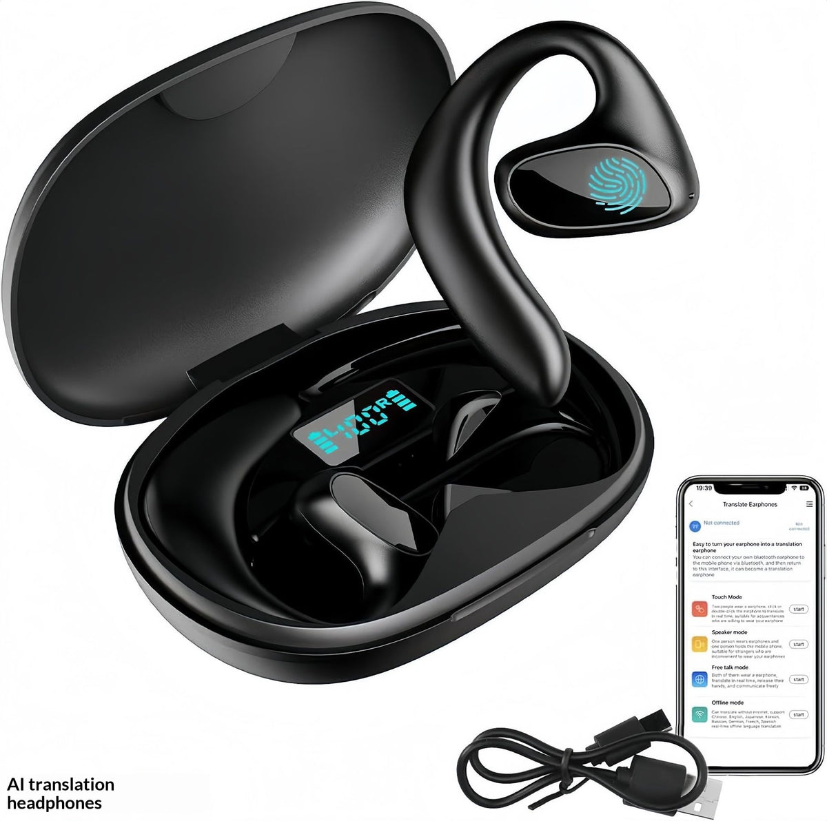 Casques d'écoute sans fil pour la traduction de l'oreille - Casque Bluetooth ouvert wi