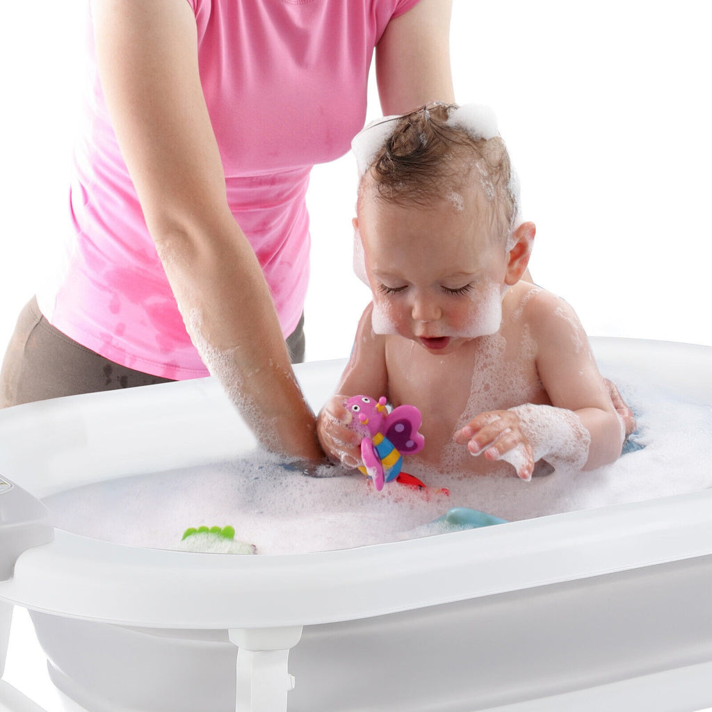 Baignoire pliable pour bébé Ergonomie avec tampon de bain de température et de coussin et filet de bain