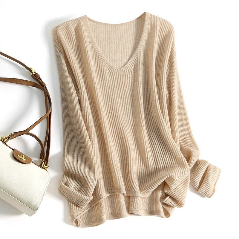 Slimming V-neckline Automne et hiver manches longues T-shirt en bas