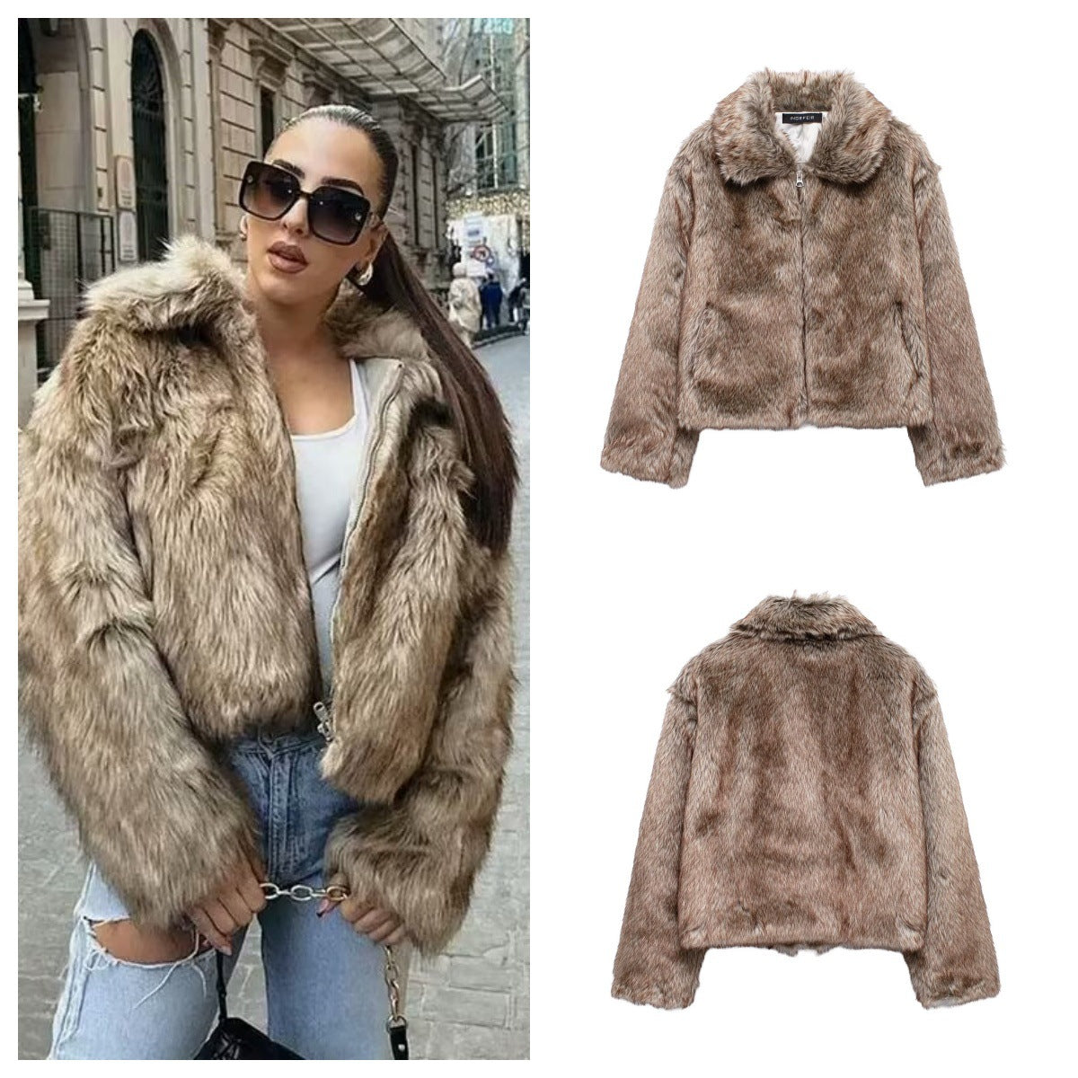 Meifeng Femme Mode Vintage Preppy style mi-siècle Veste de fourrure chaude pour femmes