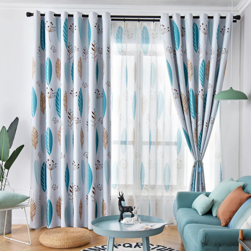 Style nordique Nordic Leaf Rideau Shading Chambre à coucher Salon Shading Rideau Finished Simp