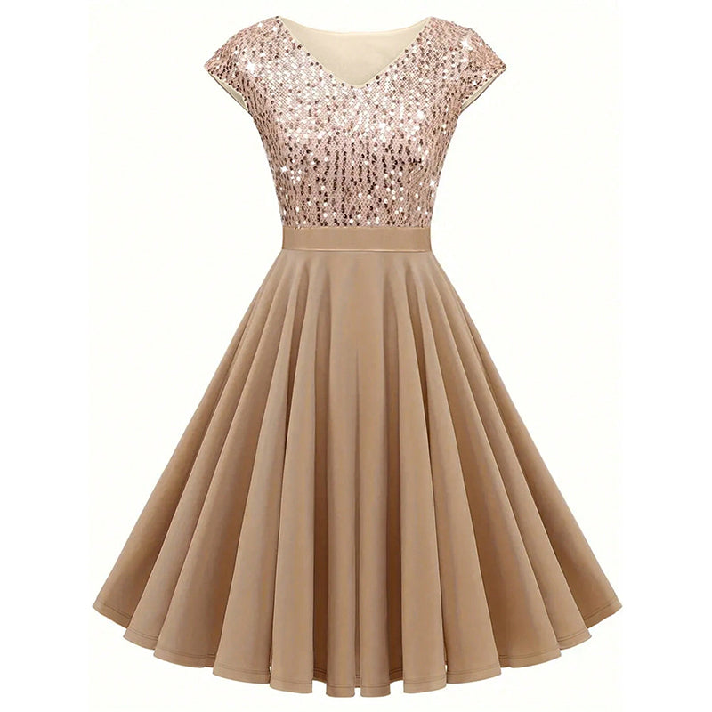 Robe de cocktail de soirée plissée pour femmes Élégante Sequin V Col
