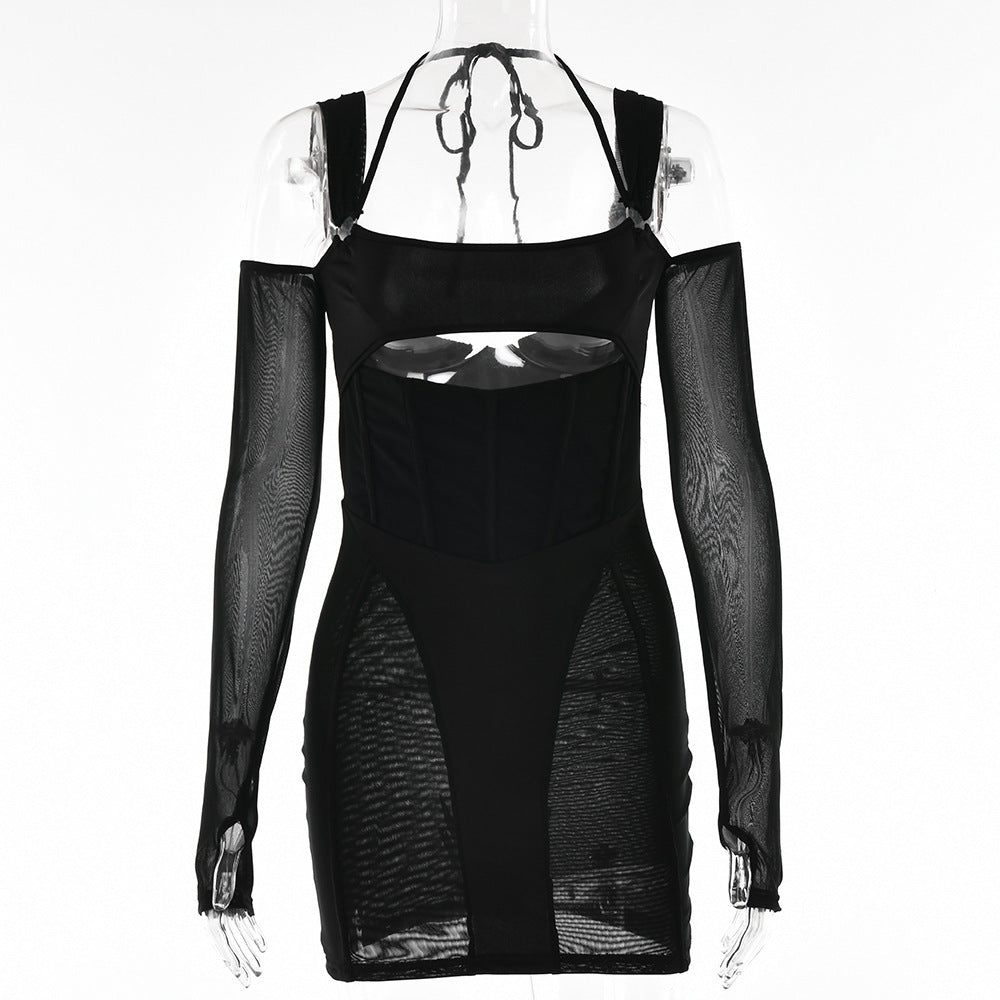 Robe Tight Tling Femme Mode sans dos Mesh See-through Hip Jupe