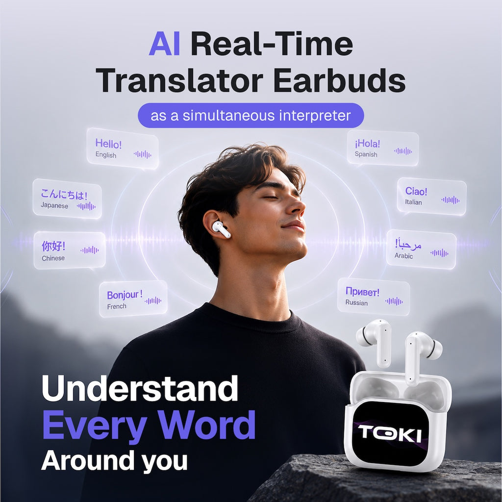Ecouteurs de traduction AI Toki Pro-5 avec boîtier de recharge à écran LCD intelligent