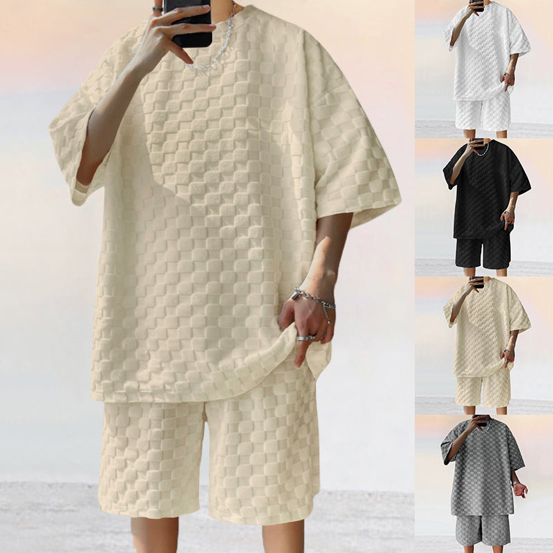 Jacquard Plaid Loose Straight Casual Short Suit