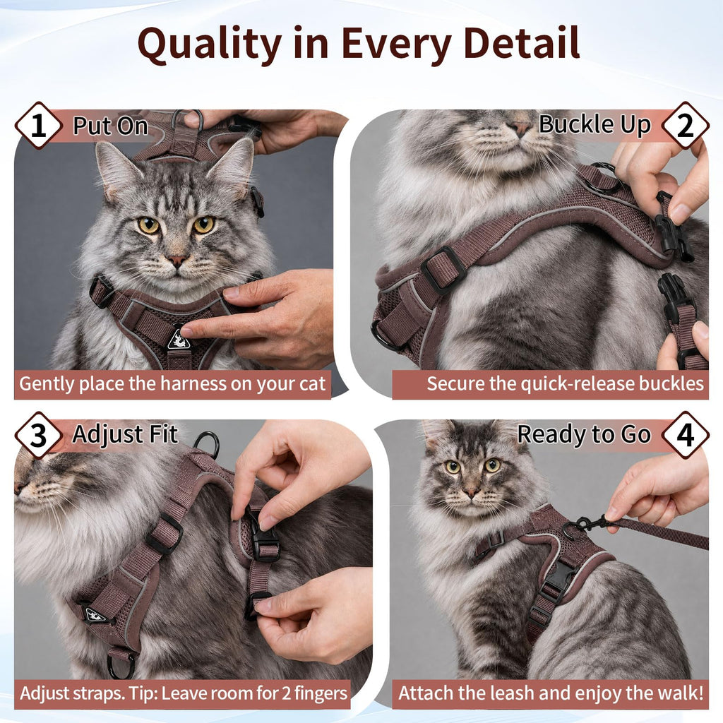 Grande Harnais Cat et jeu de laisse Escape Proof Mesh Vest réglable avec bandes réfléchissantes