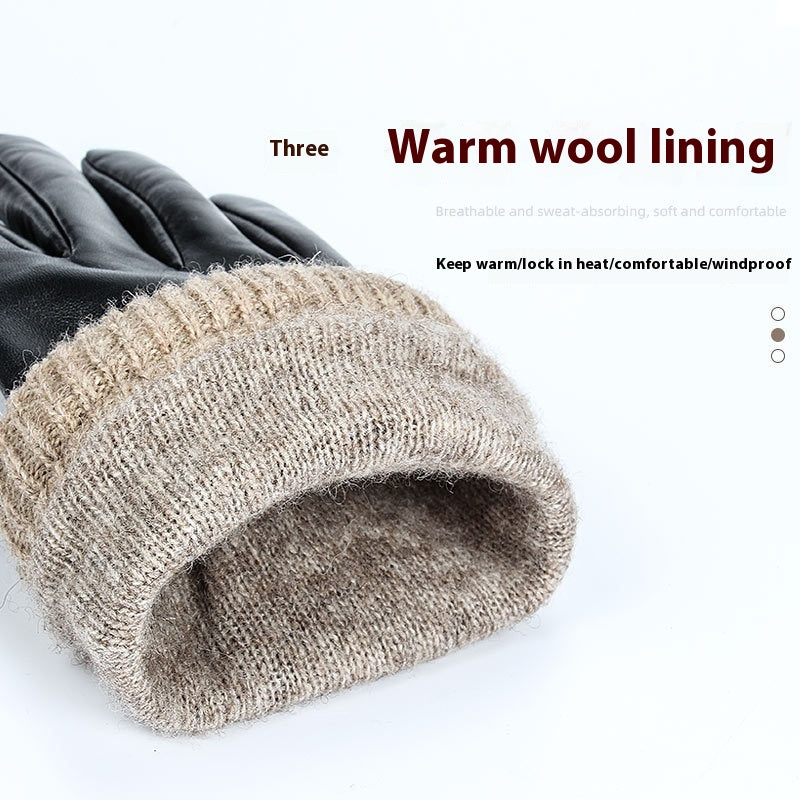 Gants chauds en peau de mouton d'hiver, doublés de polaires pour hommes