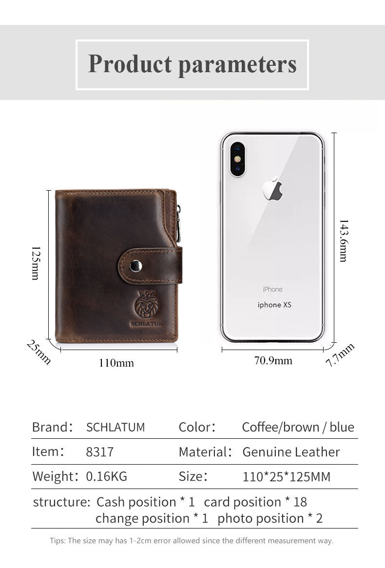 Premier calque Cowhide RFID Antivol cuir pivotant européen et américain retro hommes