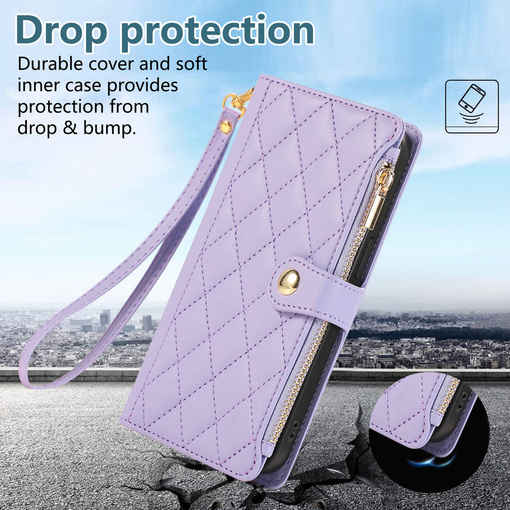 Solid Color Simple Diamond Le style de Chanel Zipper Crossbody Rope Phone Case