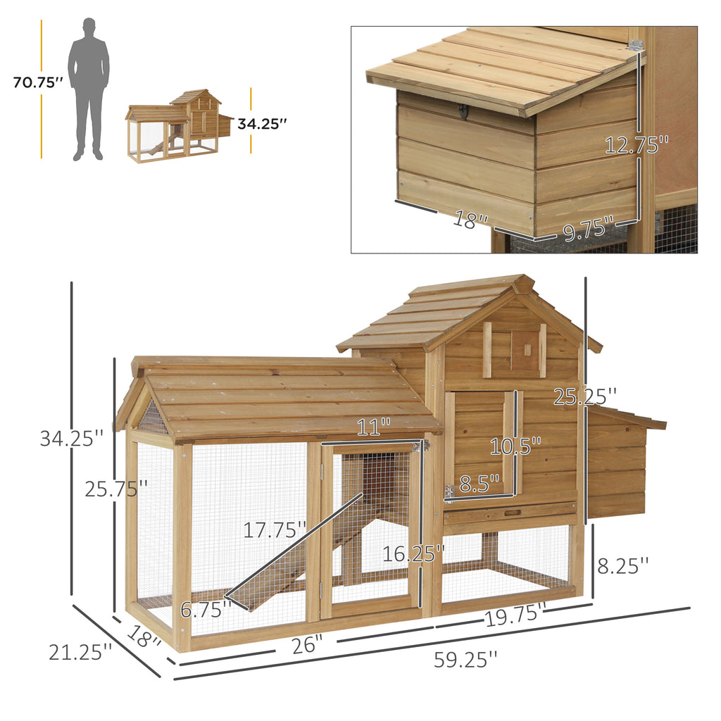 59" Petit poulailler en bois Hen House Cage de volaille pour jardin extérieur avec 2 portes