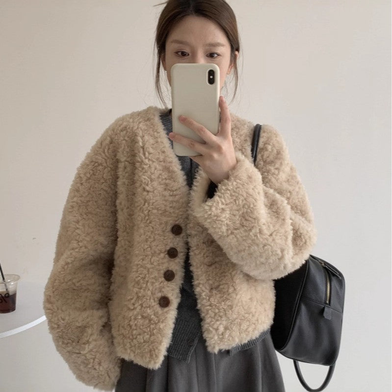 Femmes Col V court encolure d'agneau rembourré