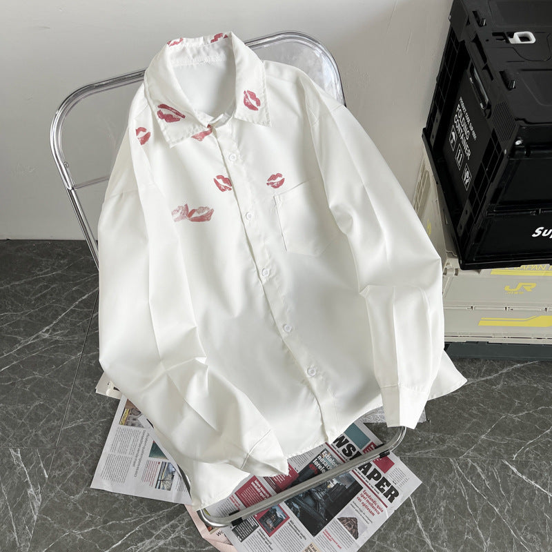 Hong Kong Style Boyfriend Inspiré Trendy Lip Imprimer la chemise