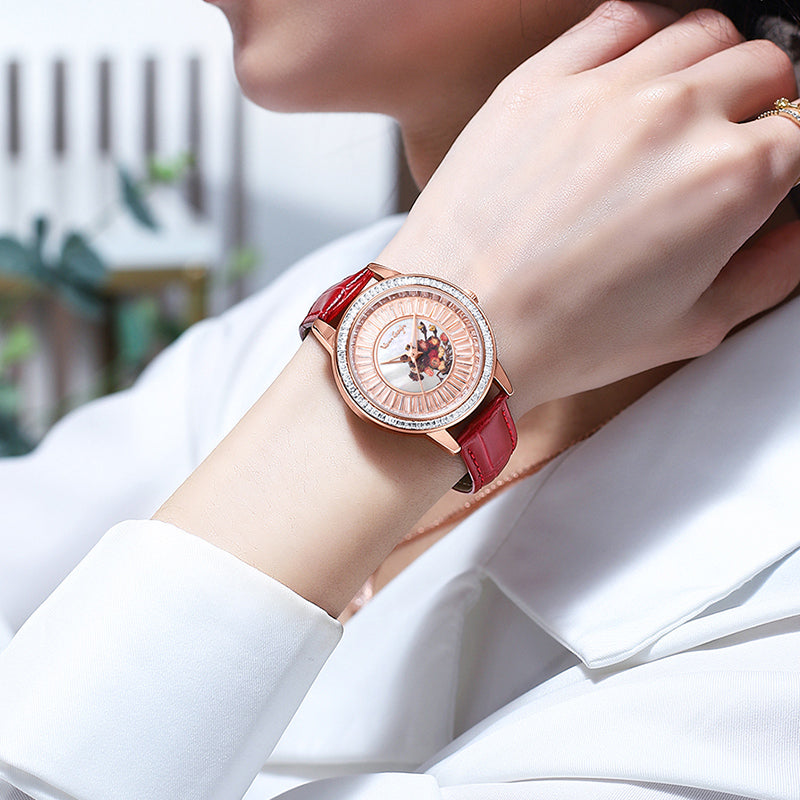 Van Gogh montre à quartz pour femme 3D imprimé peinture à l'huile Cadran complet Zirconium bracelet en cuir Se