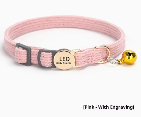 Boucle de sécurité Corduroy personnalisable avec nom de chien Collier de chat élégant et personnalisé
