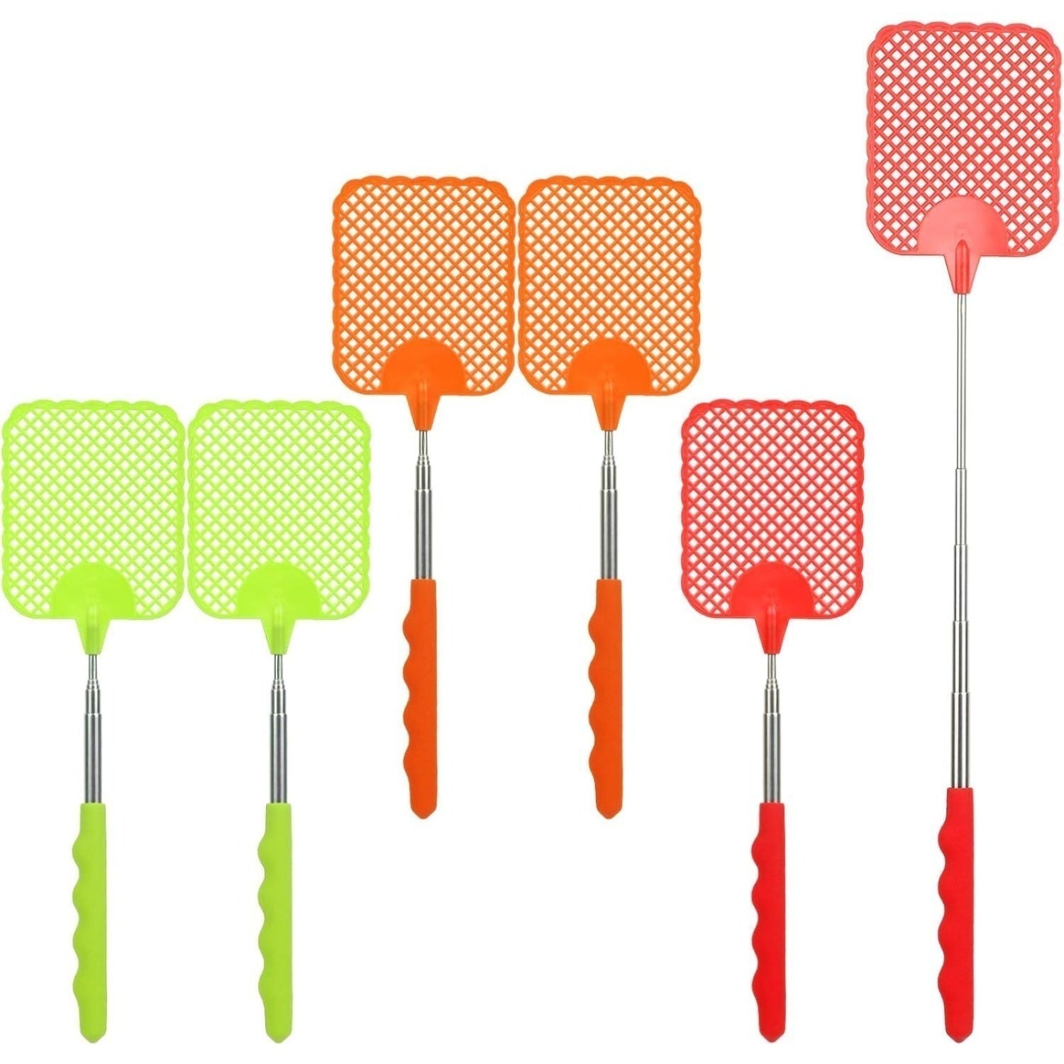 Ensemble de 6 swatters à mouche: 2 Rouge + 2 Orange + 2 Pièges d'insectes rétractables verts pour la maison